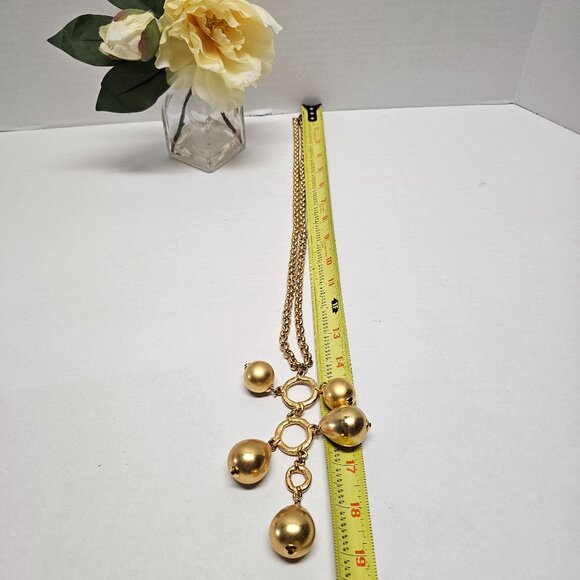 Signed POGGI Paris French Coutre Gold Tone Statement Necklace Pear Ball Drop - Picture 10 of 14